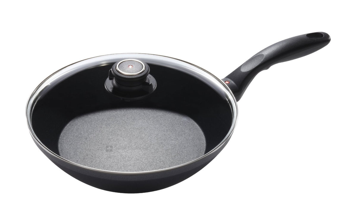 Swiss Diamond 10.25'' Stir Fry Pan Nonstick Induction Diamond Coated Aluminum Stir Fry Pan With Lid, Dishwasher/Oven Safe Stir F