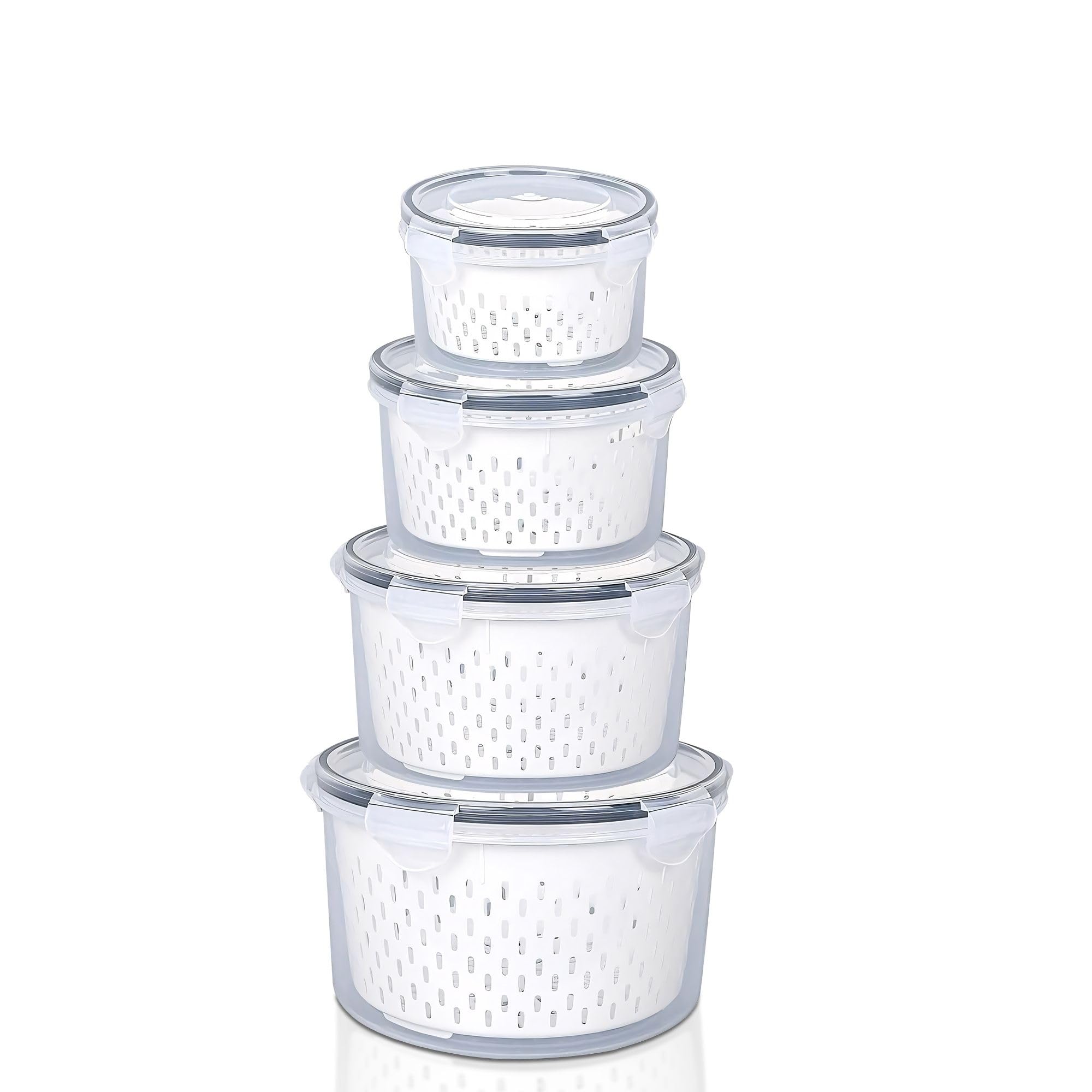 Kuber Industries (Pack Of 4) Food Containers | Round Storage Box For Fridge | Vegetable Fruit Strainer Basket | Refrigerator Sto