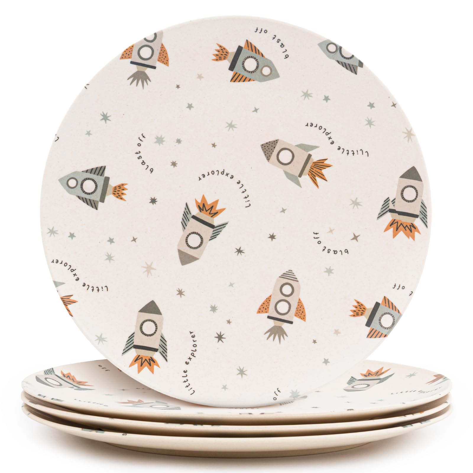 Nook Theory 4 Pack Reusable Bamboo Plates - Non-Toxic Toddler and Kids Plate, Dishwasher Safe, Not Microwavable Dinnerware (Spac