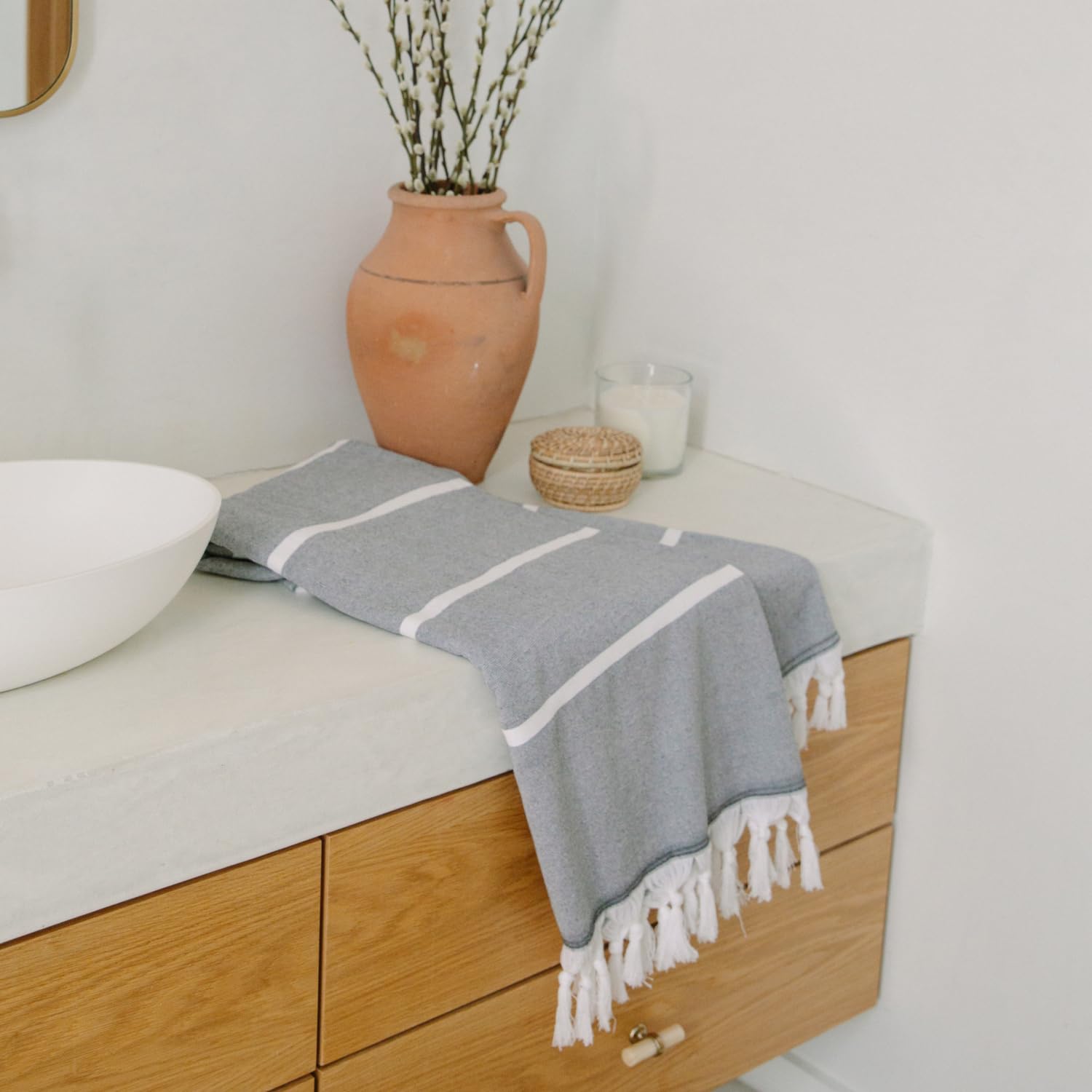 Laguna Beach Textile Co. Soft Turkish Fouta Beach Towel - 400 Gsm - Night Charcoal