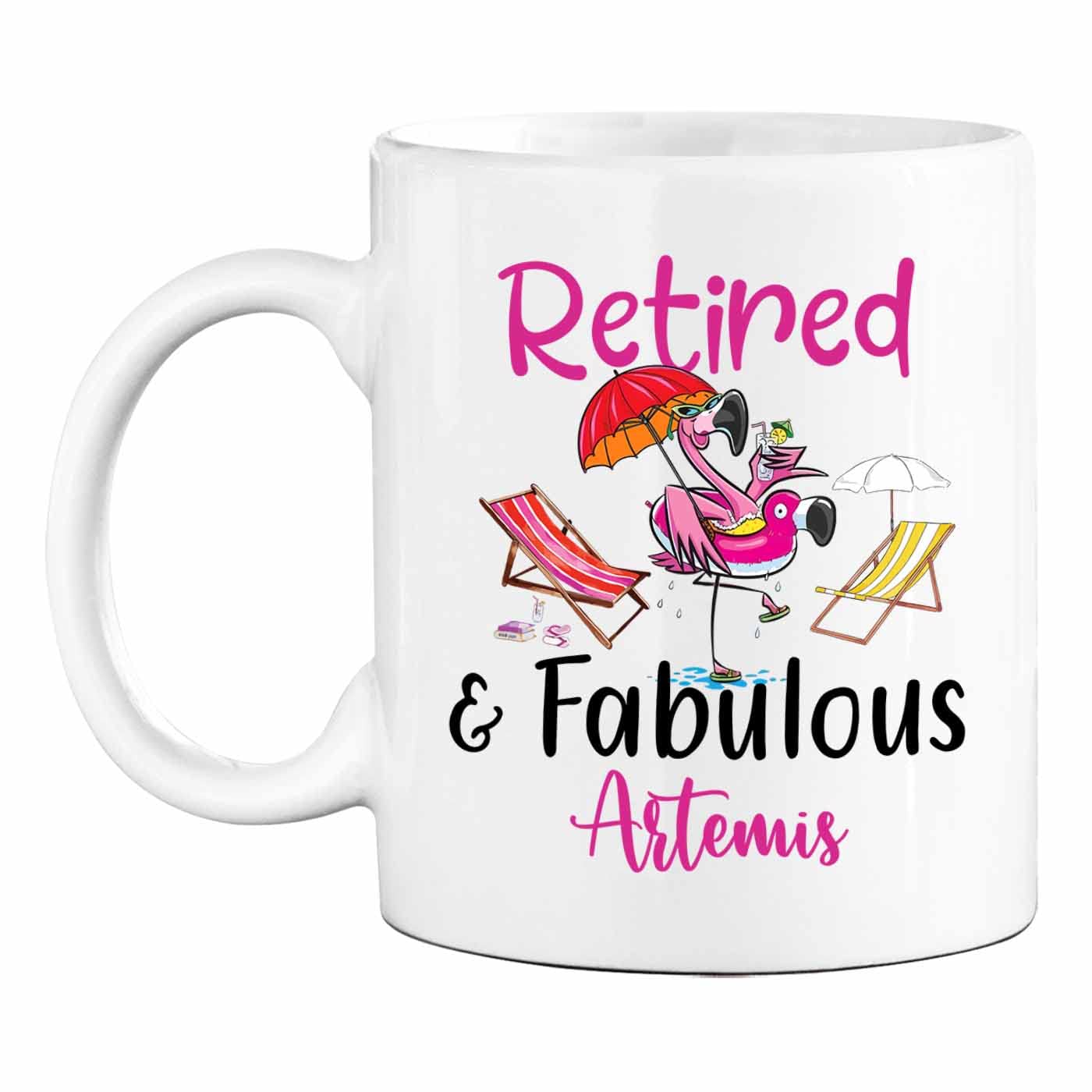 Personalized Choose Name Retired & Fabulous White Mug Gifts For Dad Mom, Retirement Travel Mugs Gift For Retiree Coworker, Custo