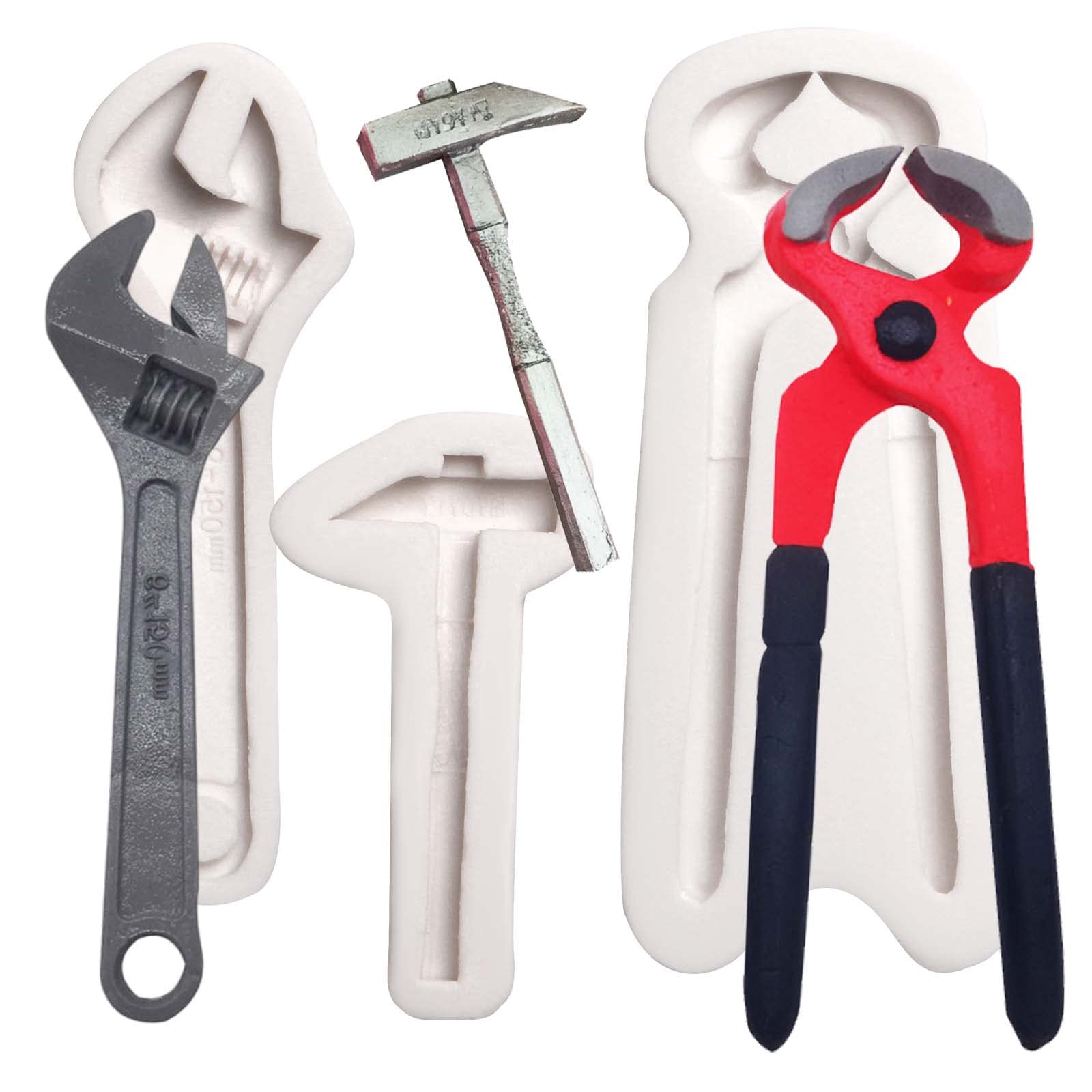 Hand Tools Chocolate Silicone Molds, 3 Packs Large Hammer Wrenches Pliers Construction Tools Baking Molds, 3D Fondant Mold For C