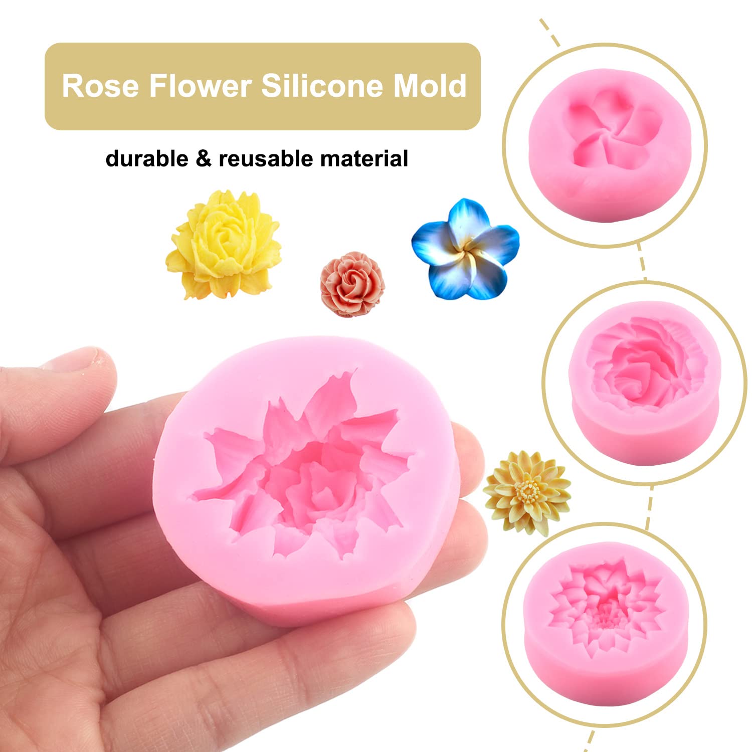 Zixiang Flower Bloom Silicone Molds Rose Flower Fondant Mold Chrysanthemum Flower Mold Plumeria Flower Mold For Chocolate Cake D