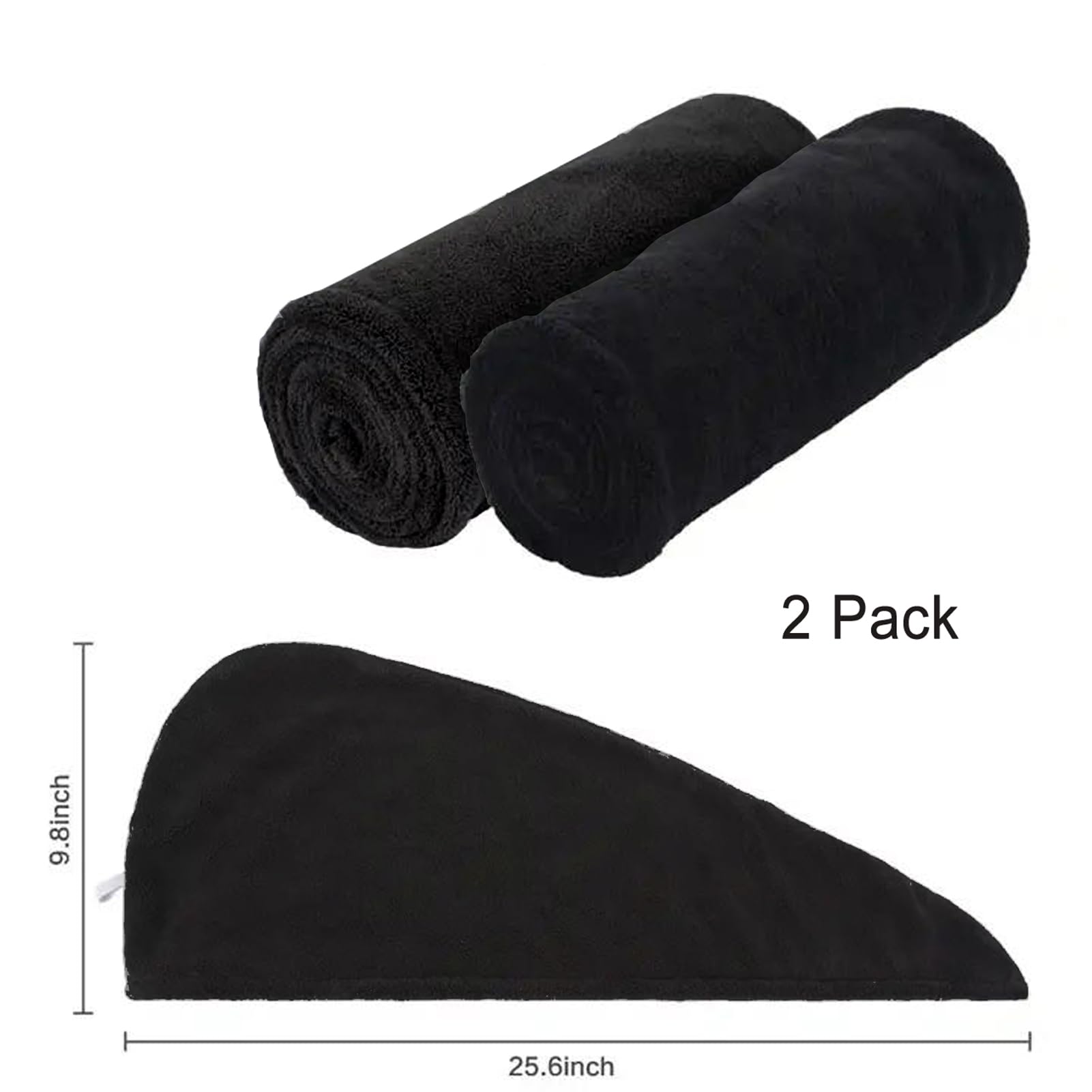 SURPRISE PIE Microfiber Hair Towel Wrap for Women,2Pack Hair Towels with Button,Super Absorbent Hair Turbans for Wet Hair, Long,