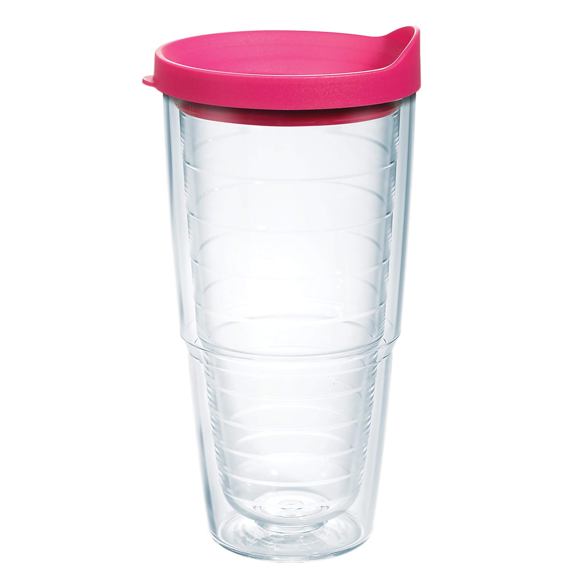 Tervis Clear & Colorful Lidded Made in USA Double Walled Insulated Tumbler Travel Cup Keeps Drinks Cold & Hot, 24oz, Fuchsia Lid