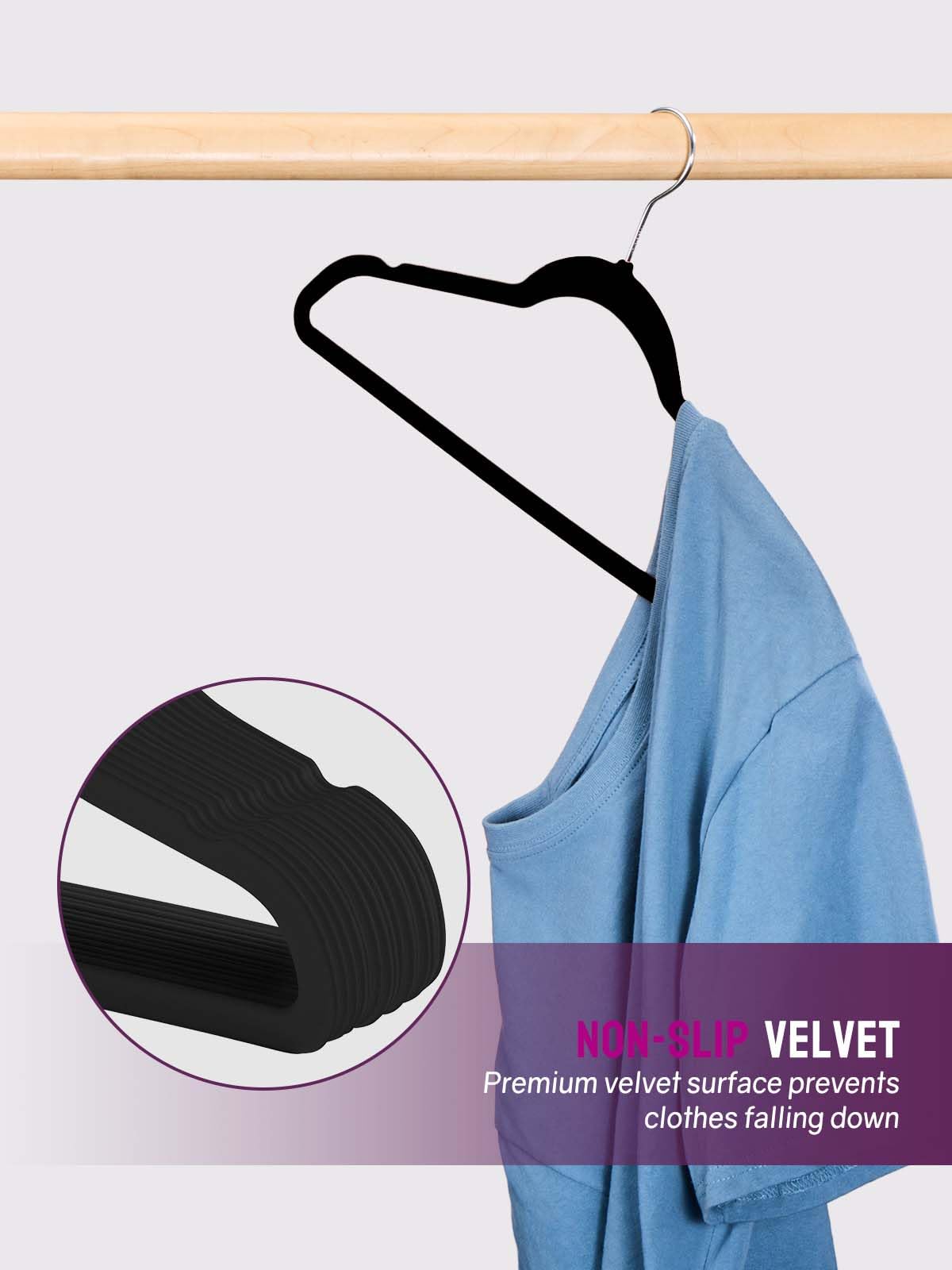 Pretigo Premium Velvet Hangers 50 Pack, Non-Slip Clothes Hangers Black, Space-Saving Velvet Clothes Hangers For Coats, Pants & D