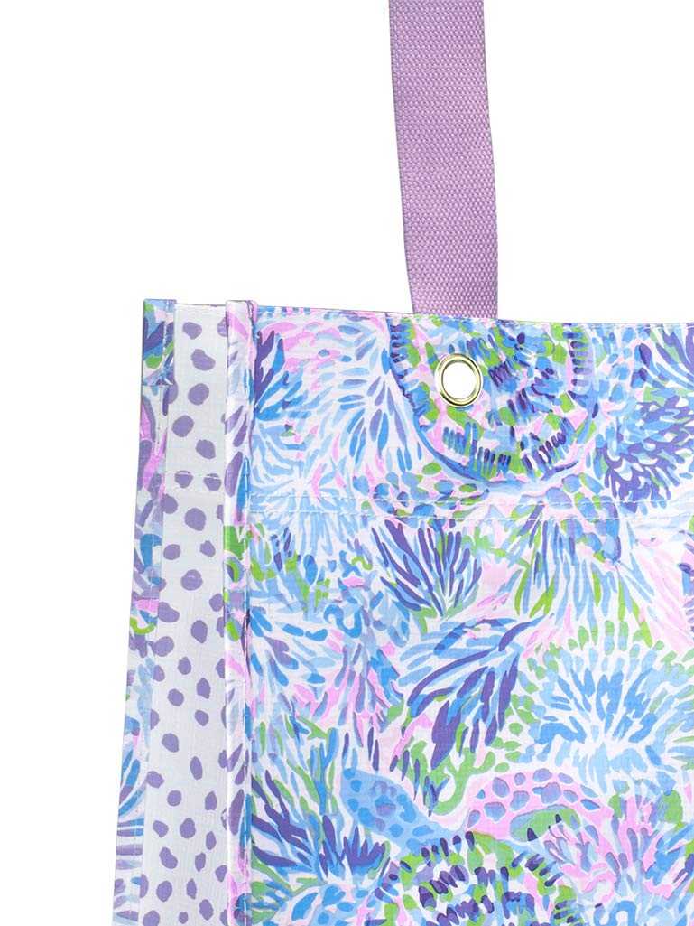 Lilly Pulitzer Purple/Blue Market Shopper Bag, Reusable Grocery Tote With Comfortable Shoulder Straps, Shell Of A Party