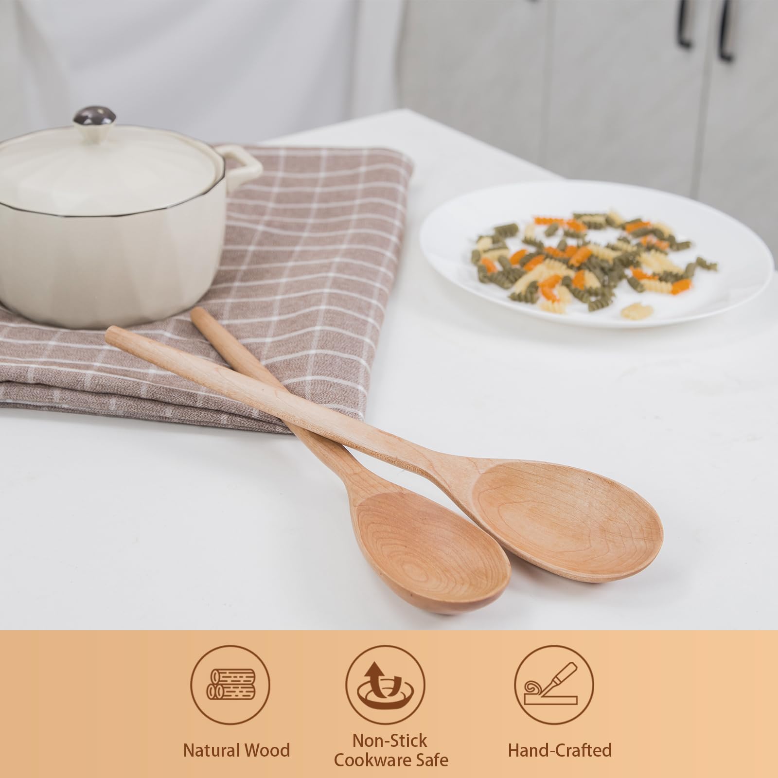 Wooden Cooking Spoons Set, 14 Inch Maple Wood Mixing Spoon, Mixing Salad, Sauce Soup Stirring Ladle, Nonstick Spoon Kitchen Serv