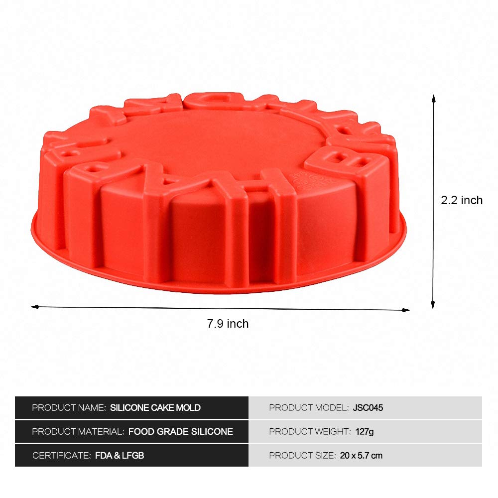 Hiparty Happy Birthday Silicone Cake Pan, 7.9'' Birthday Round Circle Baking Mold Cheese Cake Jelly Pudding Muffin Pizza Pie Fla