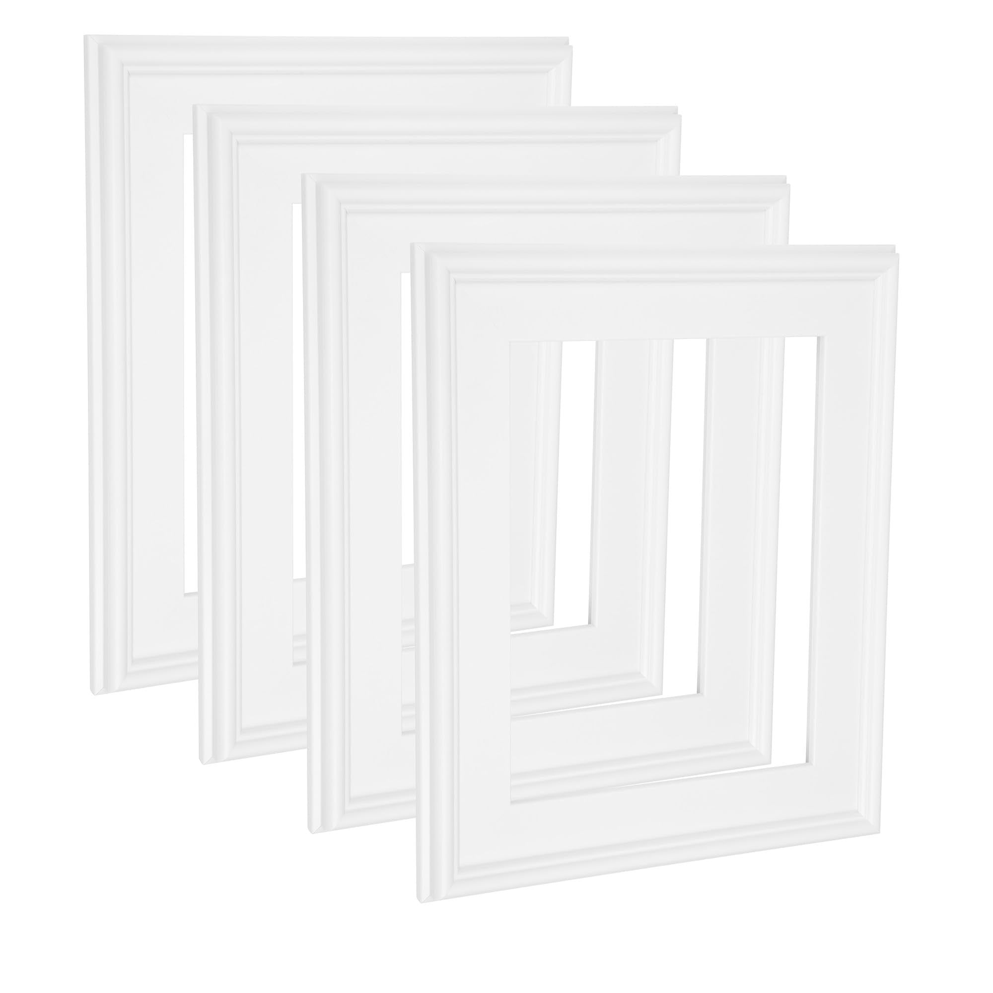 Cardinali Plein Aire White 8x10 Open Back Frames for Canvas Art - Box of 4, 3 Wide Moulding w/Raised Edge - No Glass or Backing 