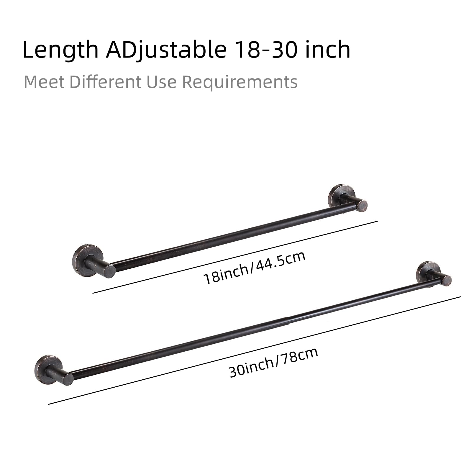Jiepai Adjustable 18 To 30 Inch Shower Towel Bar For Bathroom, Expandable Sus304 Stainless Steel Bath Towel Holder, Wall Mount W