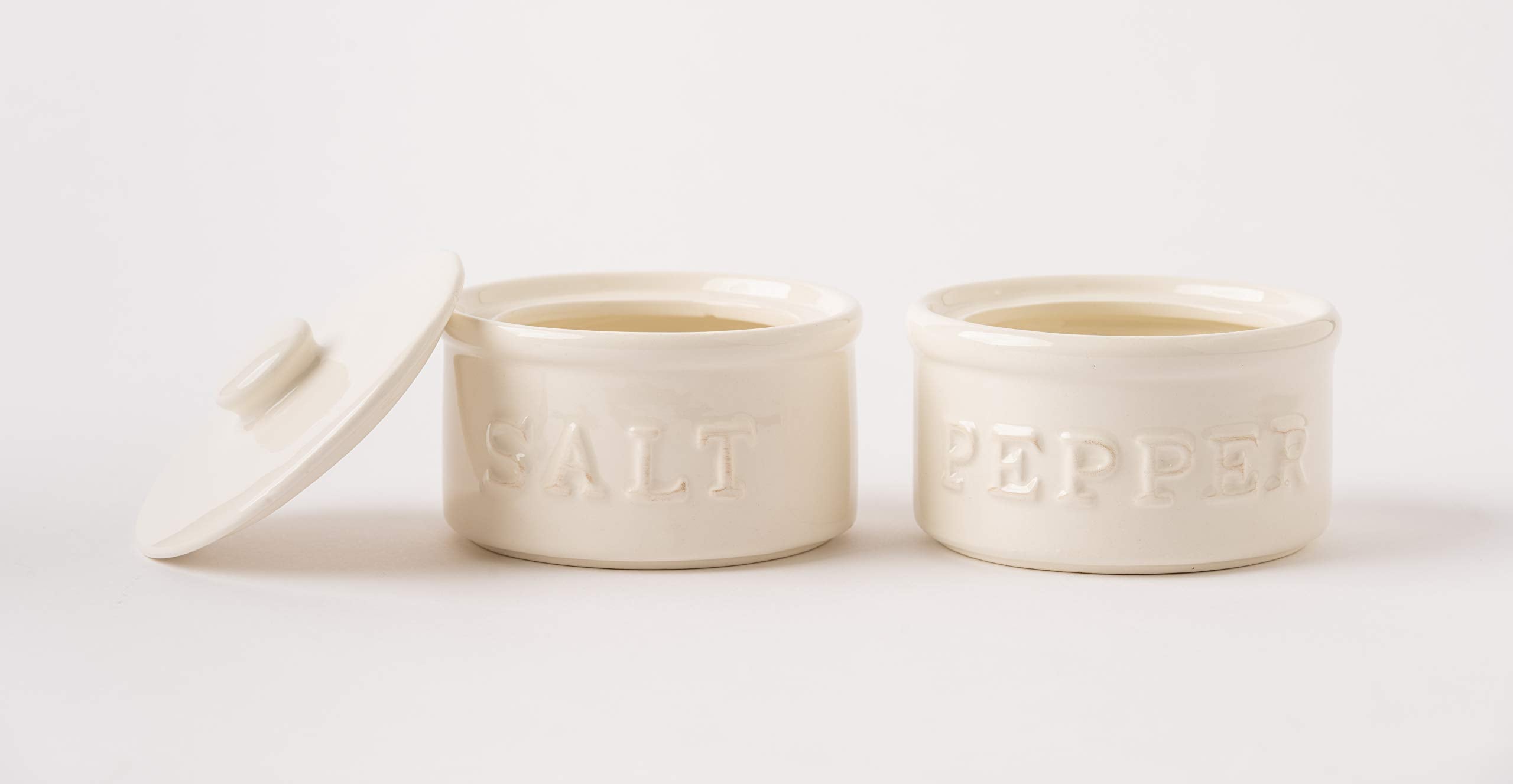 Mud Pie Salt & Pepper Cellar, Off-White, 6'' X 3.5'' Dia