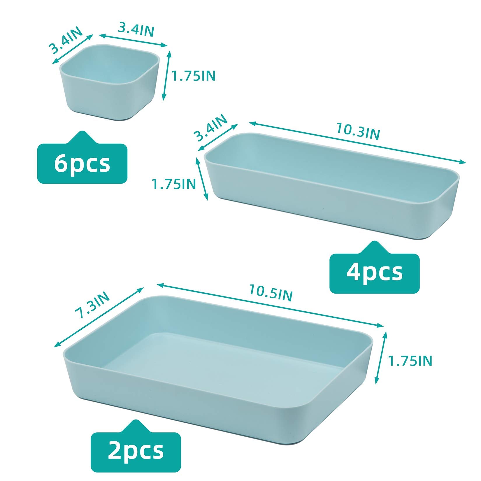 Backerysupply Set Of 12 Blue Color Plastic Desk Drawer Organizers For Makeup Bathroom Office Kitchen Vanity Drawer Storage Box C