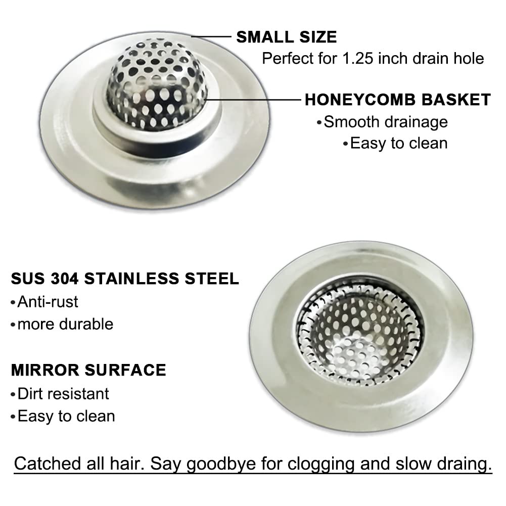 Seatery 1.25'' Bathroom Sink Strainers  2PCS Drain Hair Catchers for Laundry  Mop Pool  Utility  Slop  RV Sink  Stainless Steel Drain Filter