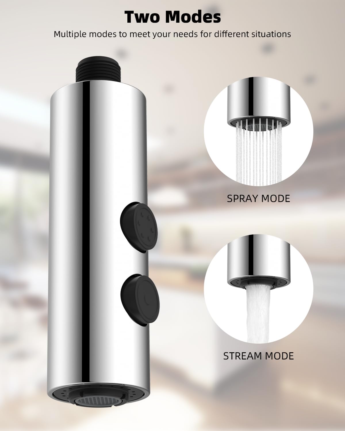 Metal Pull Down Kitchen Faucet Head Replacement With 15 Adapters, Pull Out Sink Spray Head, 2 Function Spray Nozzle Compatible W