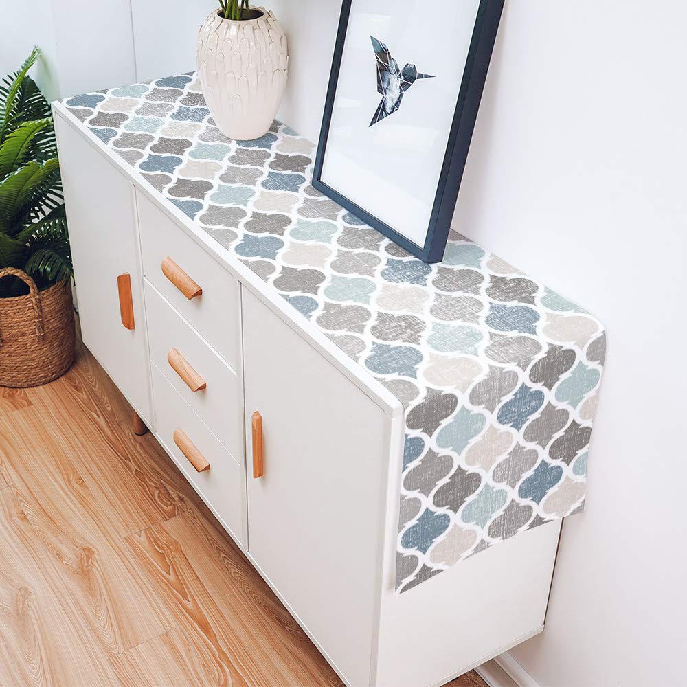 Moroccan Table Runner-Cotton Linen-Long 72 Inche Geometric Quatrefoil Lattice Dresser Scarves,Kitchen Coffee/Dining Farmhouse Ta