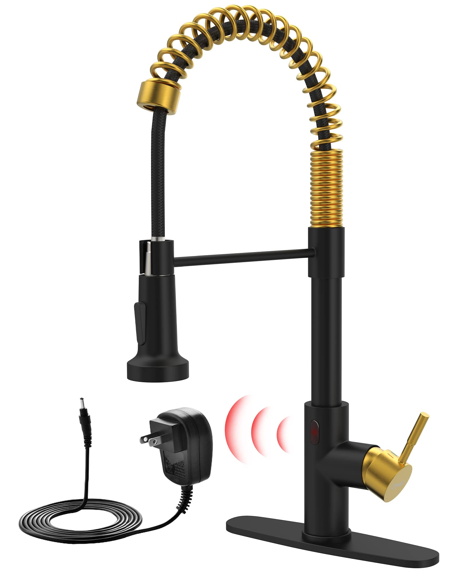 GIMILI Black and Gold Touchless Kitchen Faucet with AC Adapter, Smart Motion Sensor Hands Free Single Handle Kitchen Sink Faucet