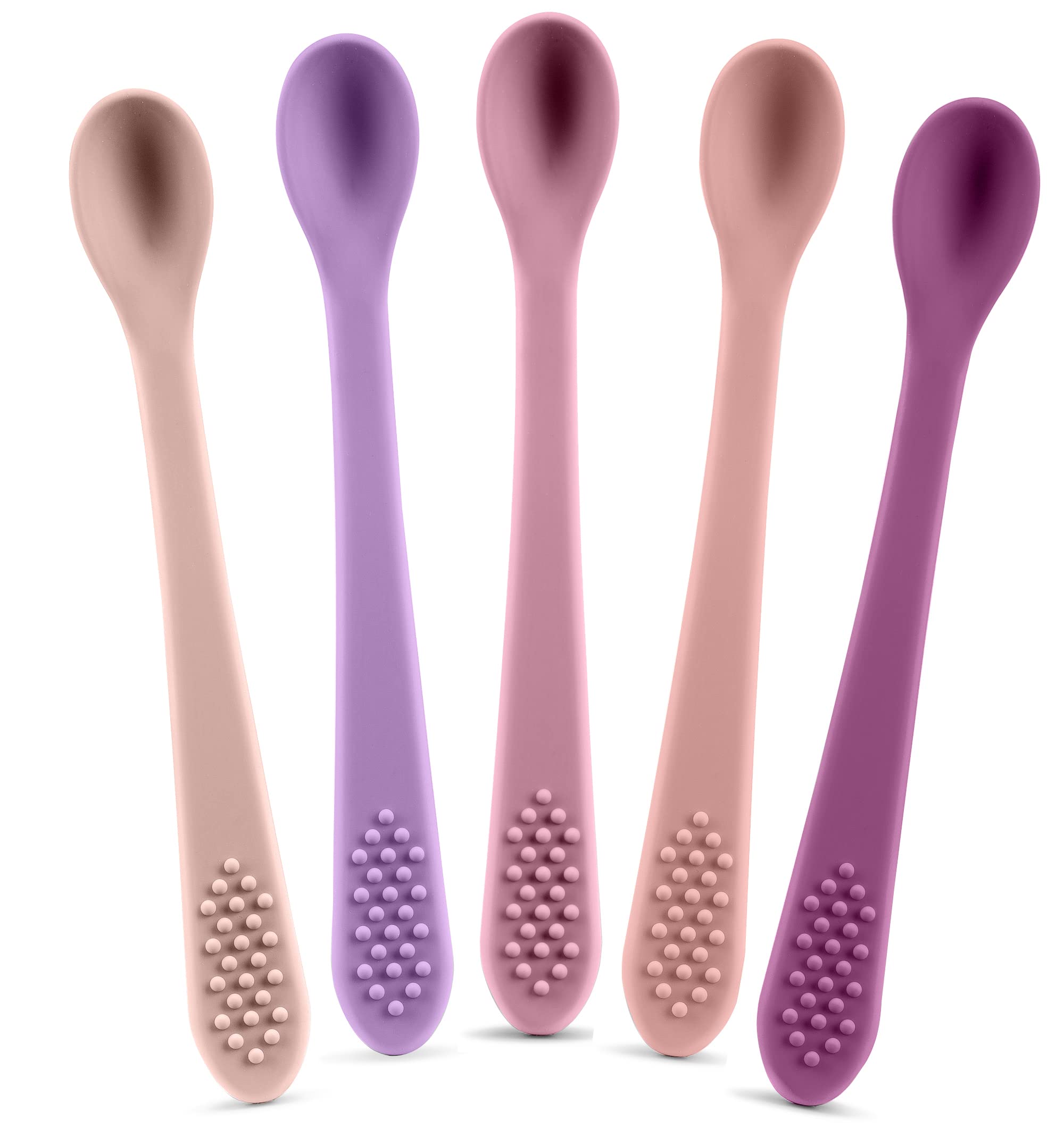 Baby Spoons First Stage Silicone Baby Spoon - Self Feeding Baby Utensils - Infant Spoons First Stage Baby Feeding Spoon - Soft & Gentle on Gums - BPA Free Silicone Baby Spoons Set