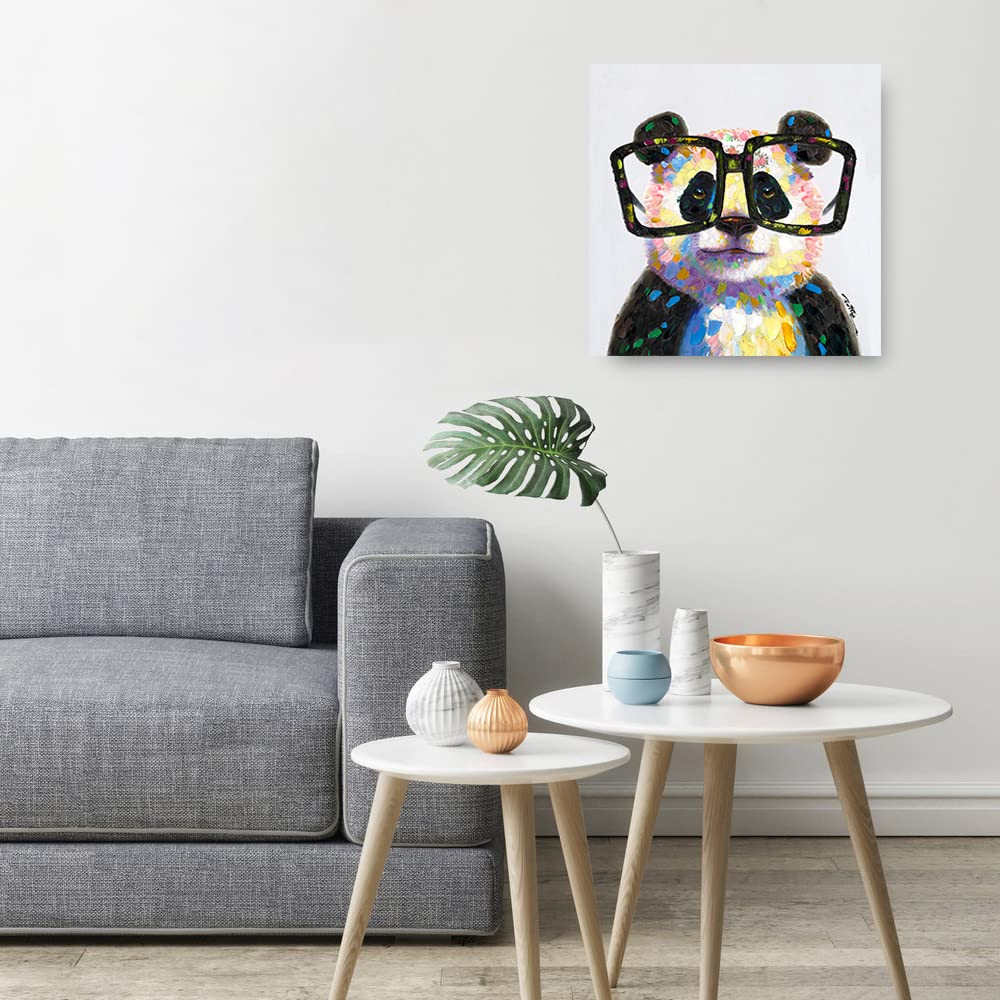 Yidepot Cute Panda Canvas Wall Art: Wall Decor Animals Themed For Kids' Bedroom Nursury Poster Bathroom Wall Painting 20''X20''