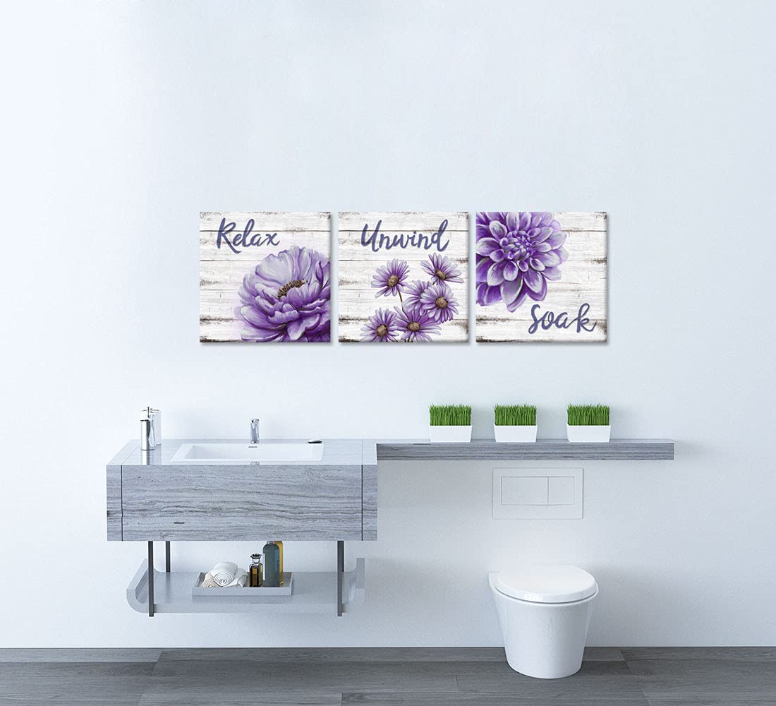 Zlove Purple Bathroom Canvas Wall Art Lavender Pictures For Bathrooms Relax Soak Unwind Bathroom Sign