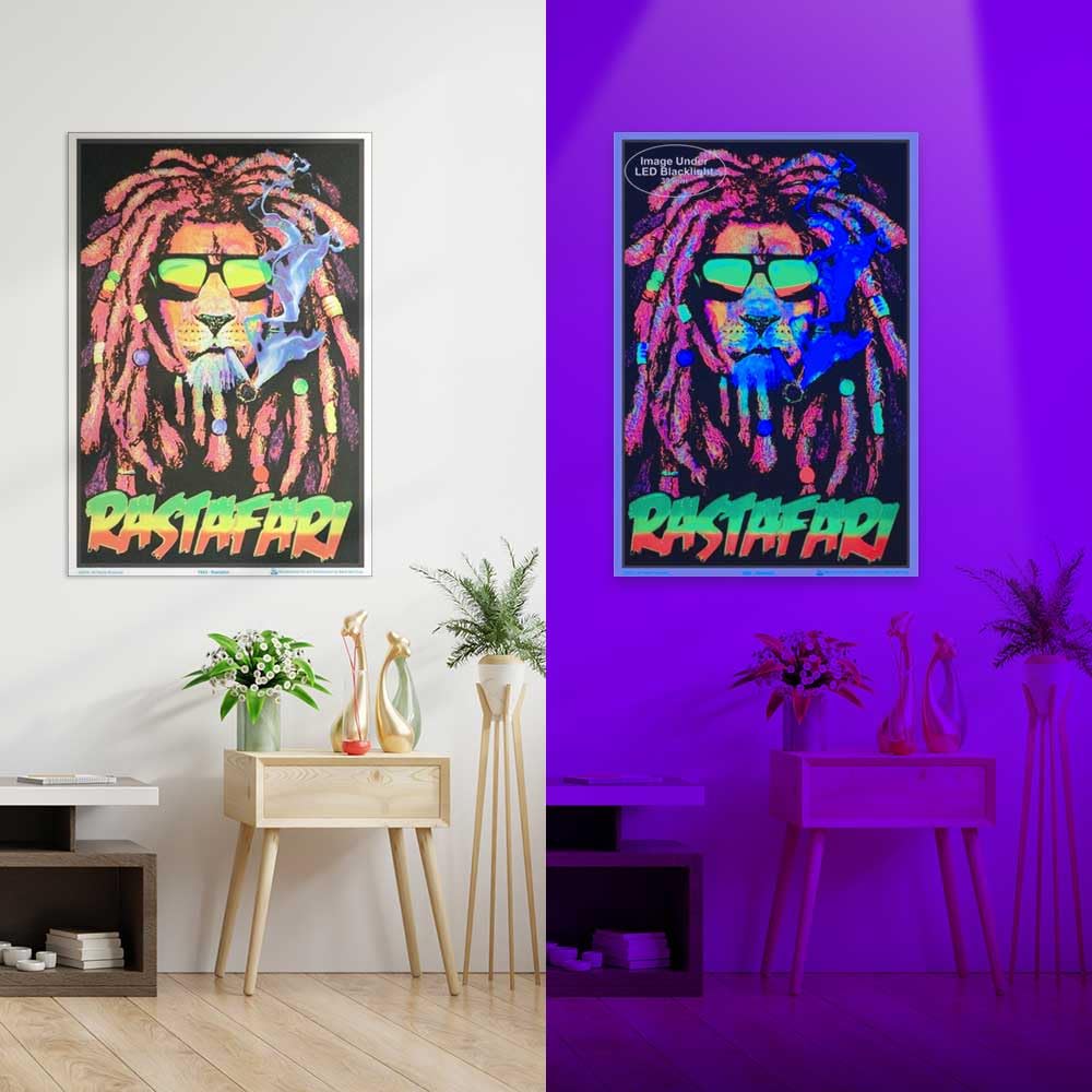 Rastafari Lion Blacklight Poster - Authentic Blacklight-Reactive Flocked Material - 23'' x 35''