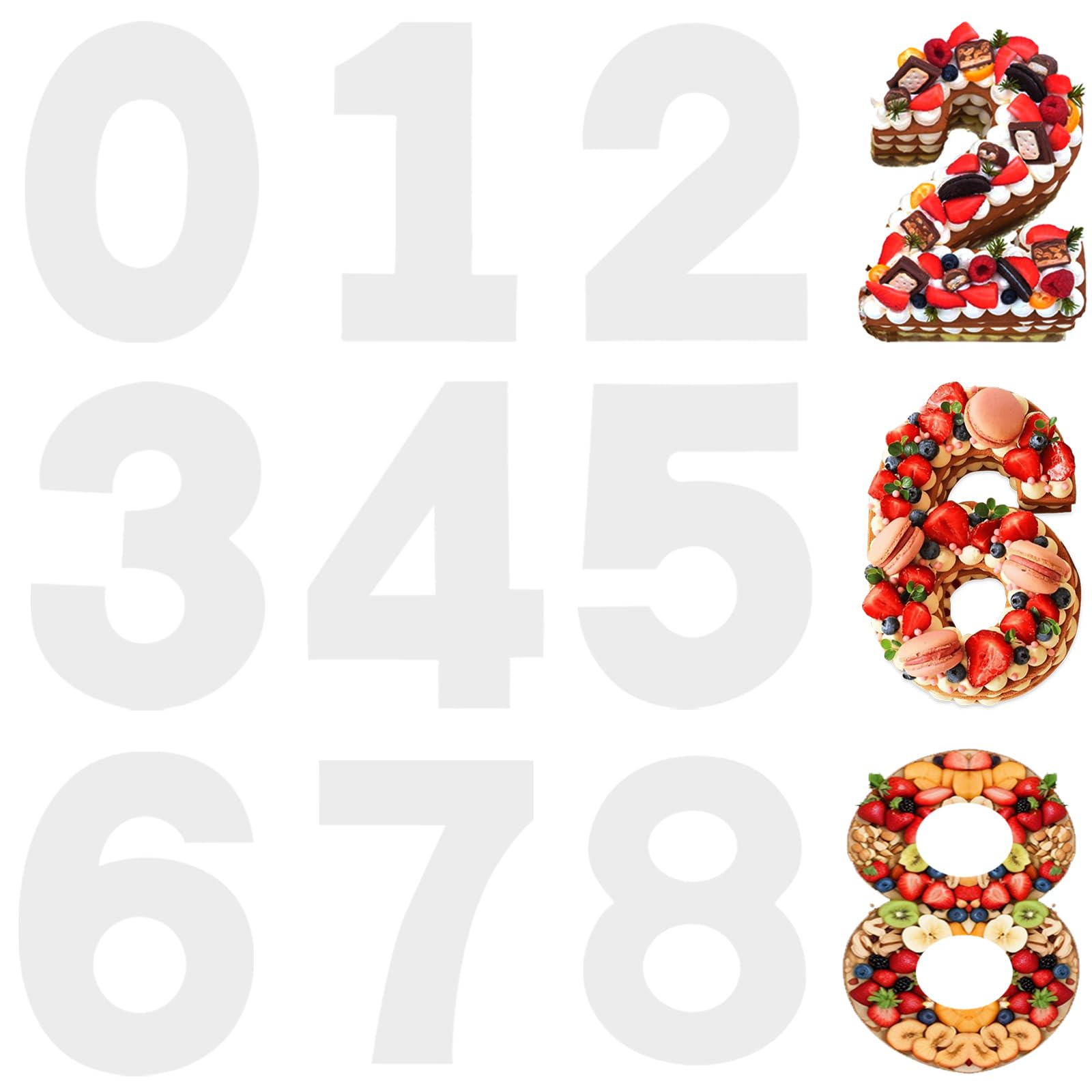 12 Inch Large Number Cake Molds 08 Number Stencils, 9 Pieces Numerical Painting Stencils Template Baking Forms Moulds Cake Cutt