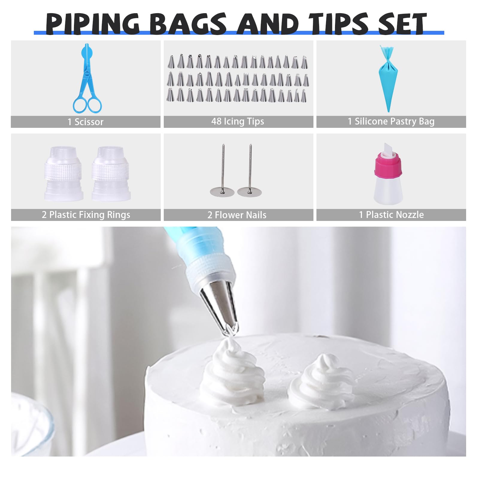 Uten 60Pcs Cake Decorating Supplies Kit, Cake Decorating Stand Set With 11'' Cake Turntable, 48 Numbered Icing Piping Tips, 2 Sp