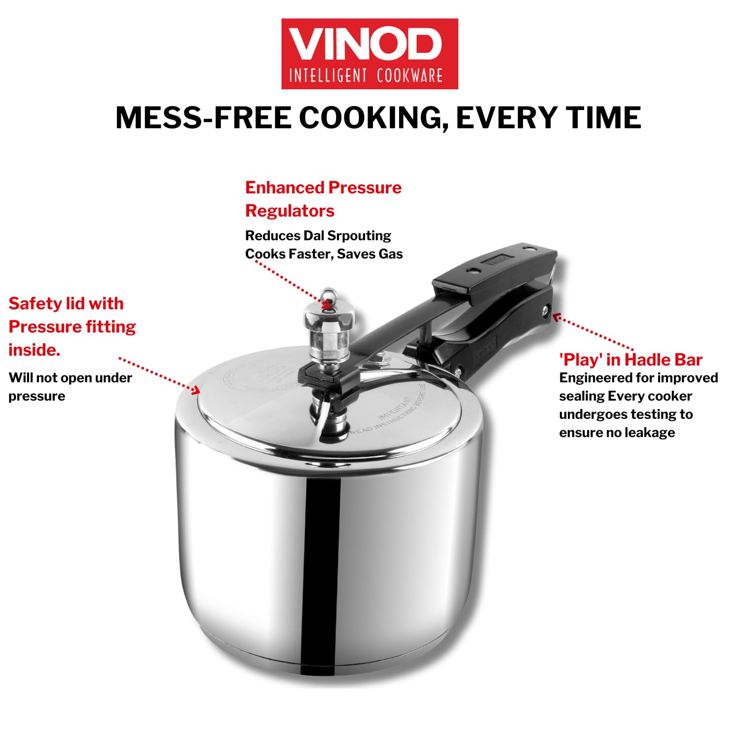 Vinod 2L Stainless Steel Inner Lid Sandwich Bottom Pressure Cooker, 2-Liter