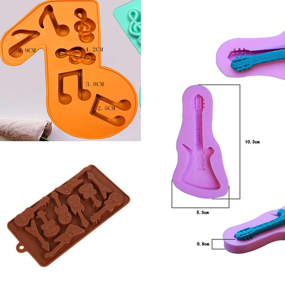 Jevenis 3 Pcs Music Note Fondant Mold Guitar Mold Guitar Cake Toppers Rock Cupcake Topper For Kids Birthday Musician Party Baby
