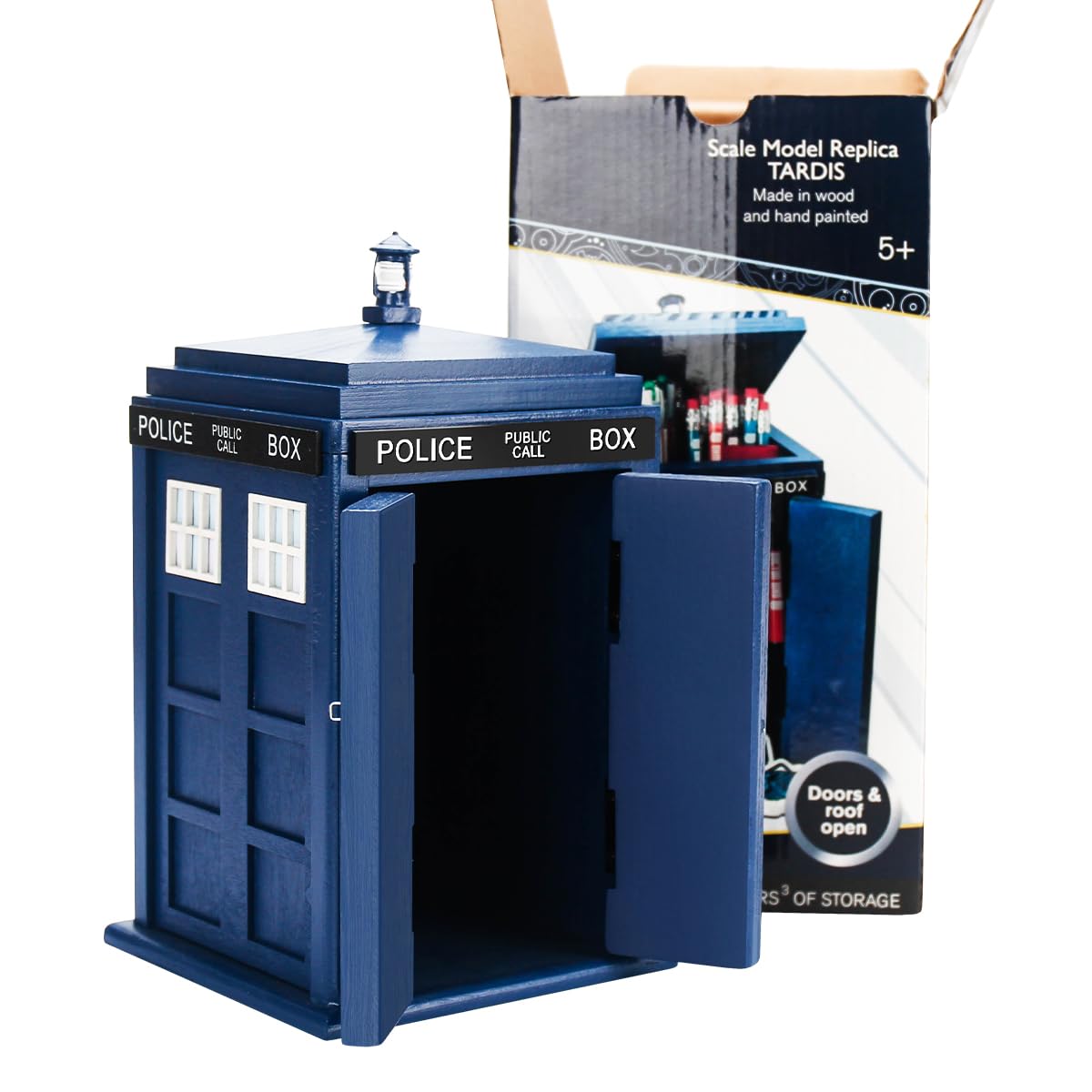 CEDAR ALPHA Wooden Tardis Cookie Jar & Desk Shed, Blue Pen Holder Container