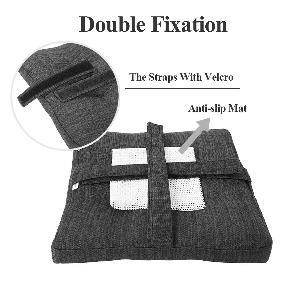 Baibu Square Seat Cushion, Super Soft 14 Inch Bar Stool Square Seat Cushion With Ties- One Pad Only, Gray-Black (14'' (35Cm))