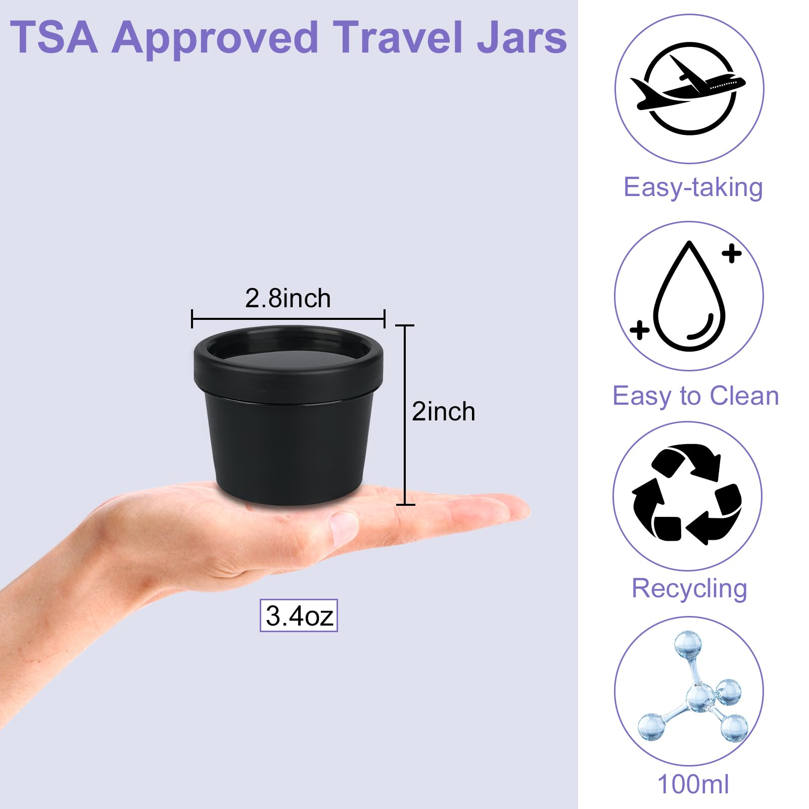 Wowang Travel Containers For Toiletries 3.4Oz 9 Pack Tsa Approved Plastic Cream Jars Wide-Mouth Cosmetic Pot Jars With Lids Leak
