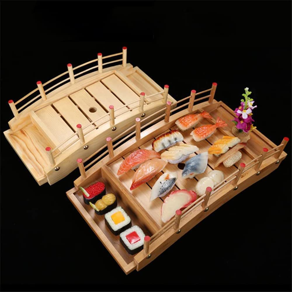 Bollaer Arch Bridge Sushi Boat, Sushi Tray Sushi Bridge Arched Bottom Sushi Sashimi Container Wooden Arched Bridge Sushi Plate S
