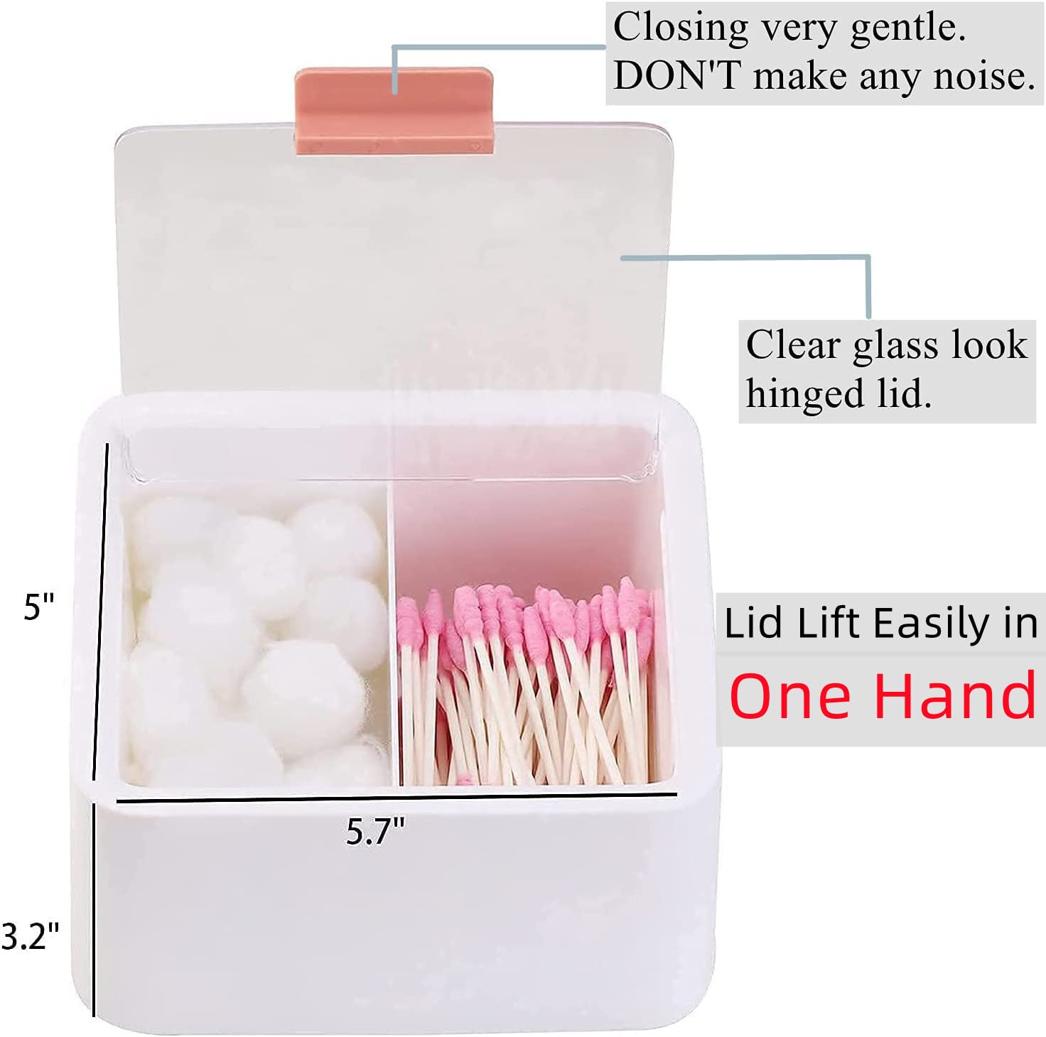 Tecbeauty 2Pcs Qtips Holder - Large Cotton Swabs Dispenser Bathroom Canisters Cotton Balls, Cotton Pads Storage Container, Hinge
