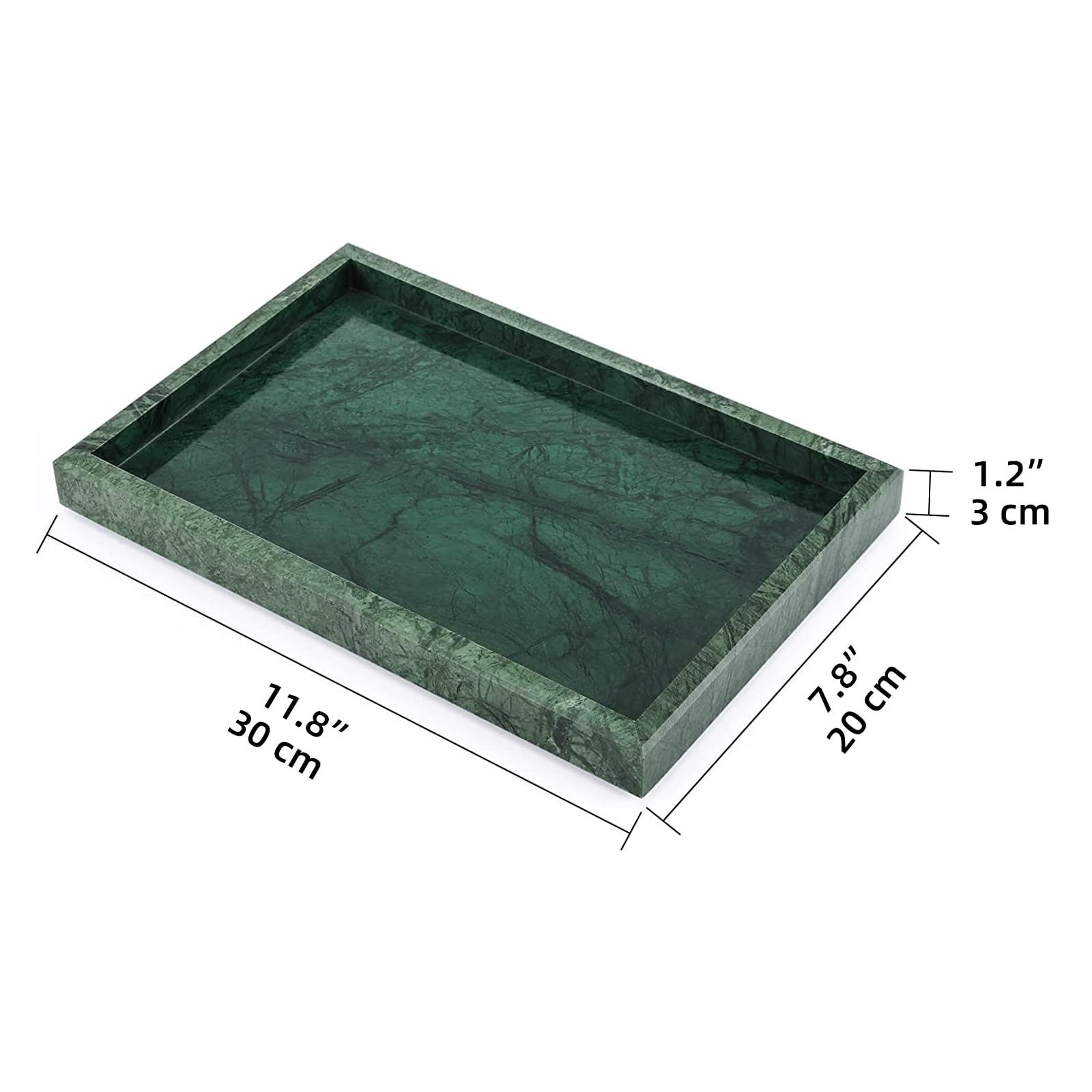 Heshibi Marble Tray For Bathroom,100% Natural Marble Stone Vanity Tray For Kitchen,Home Deco,Vanity. Blackish Green 12''X 8'' X1