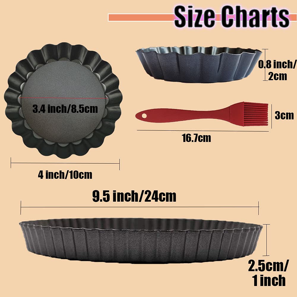Datanya 8 Pack Tart Pan 95 Inch & 4 Inch Mini Tart Pans Removable Bottom Quiche Pan Non-Stick Deep Baking Dish Pie Pan Heavy Dut