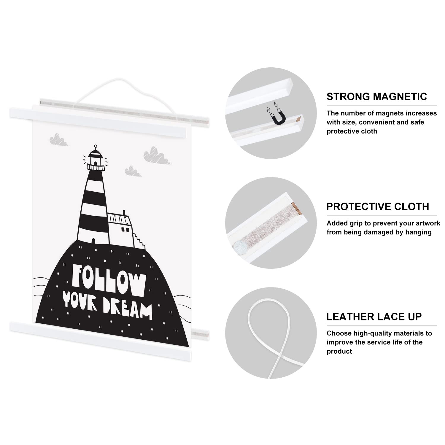 Benjia 18X24 Poster Frame, Magnetic Light Wood Wooden Frame Frames Hanger For Photo Picture Canvas Artwork Wall Hanging (1 Pack,