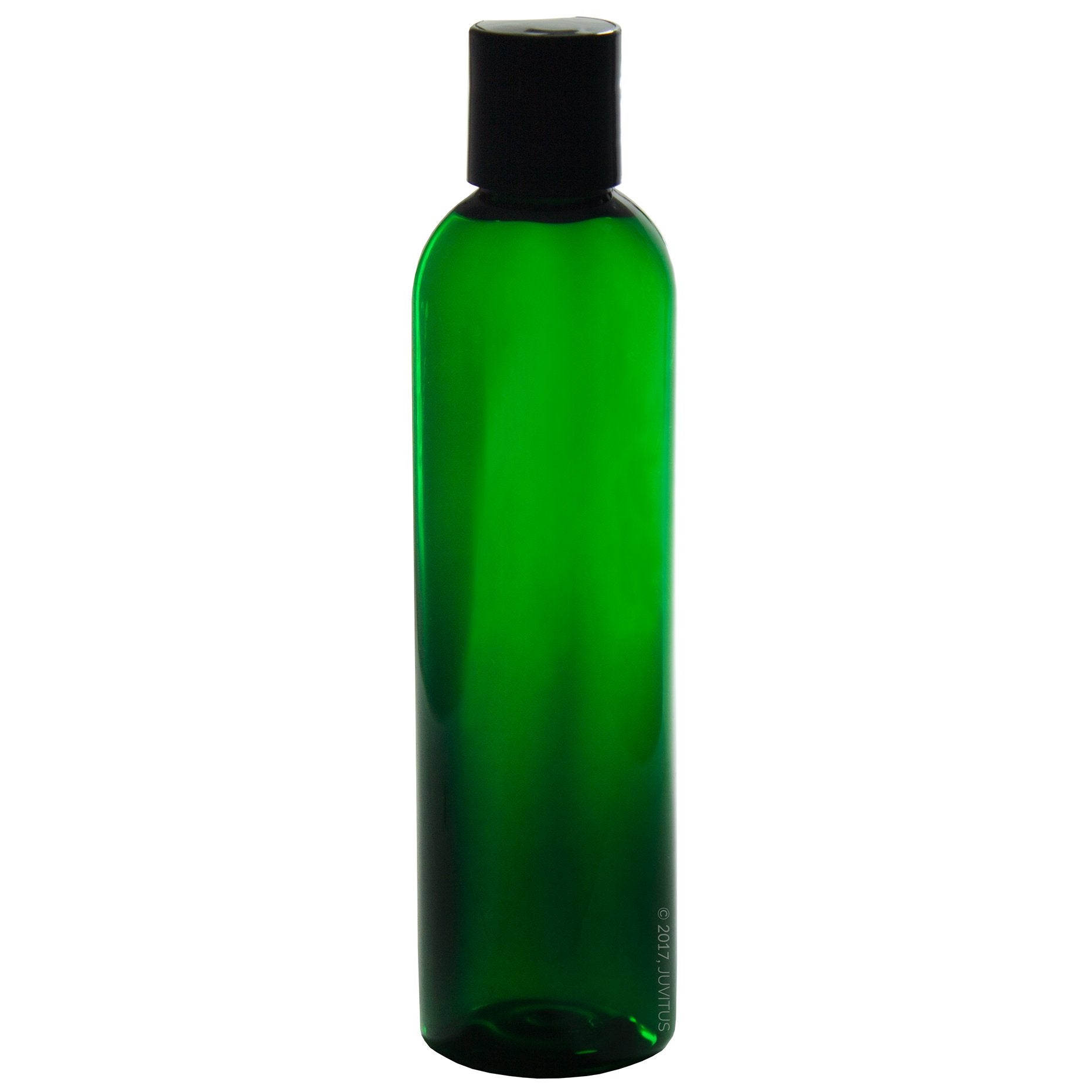 Juvitus 8 Oz Green Tall Slim Plastic Pet Refillable Bpa Free Bottles (6 Pack) + Labels (Black Disc Cap)