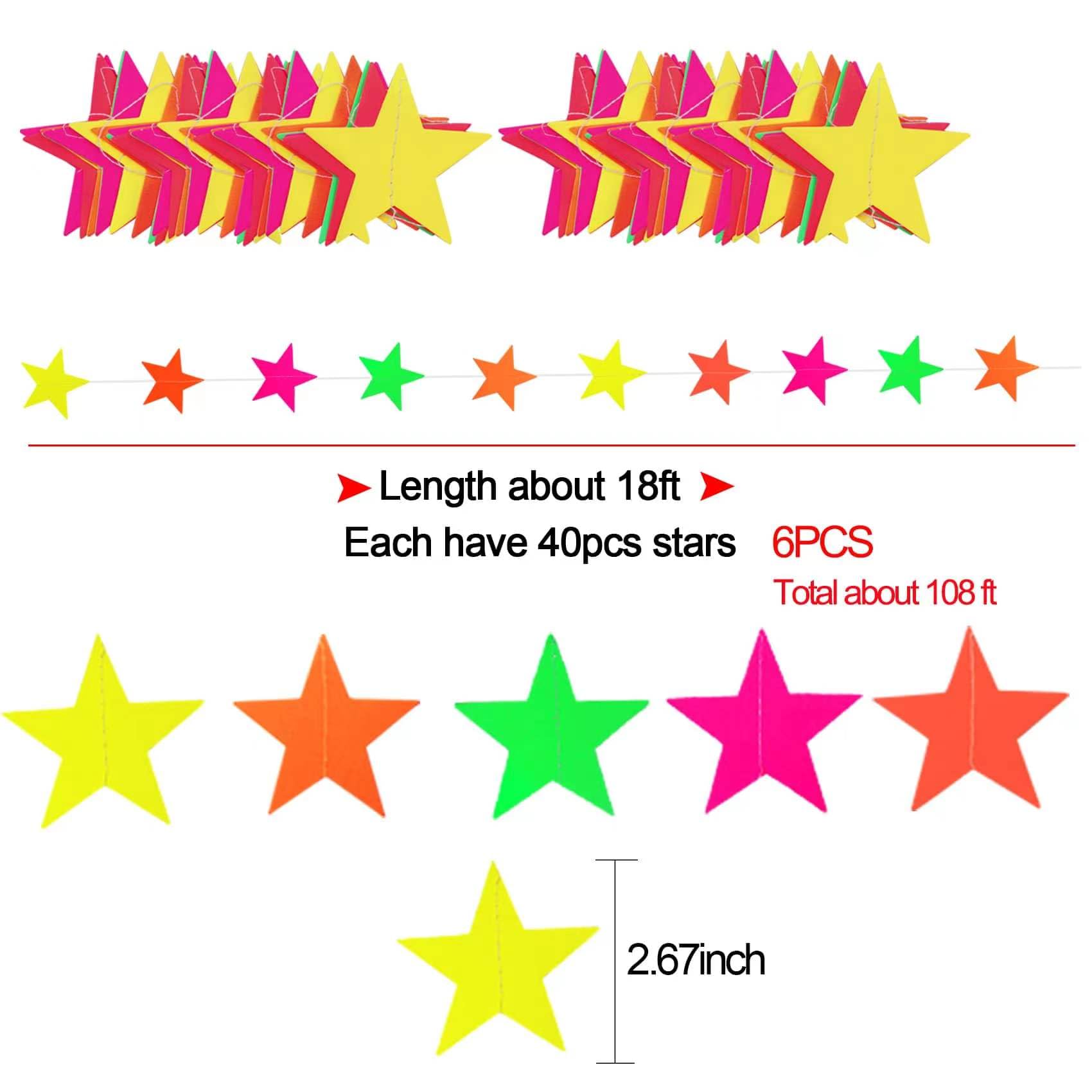 108Ft Neon Glow Party Star Paper Garland Uv Glow In The Dark Party Supplies Garlands Neon Party Paper Streamers For Blacklight F