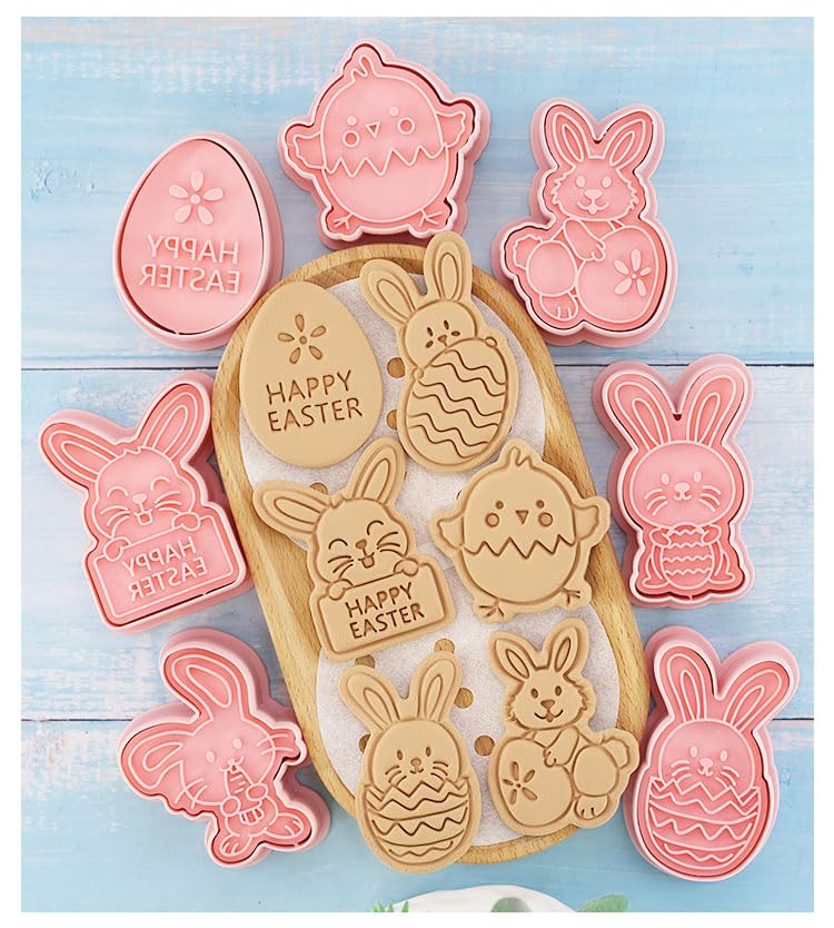Easter Cookie Mold, Cartoon Rabbit Easter Egg, Diy Cookie Mold Fondant Baking Tool, 8 Pieces In A Set