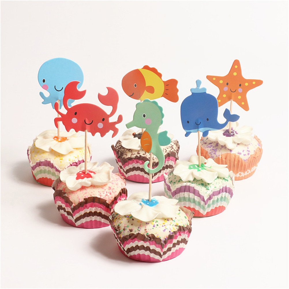 iMagitek 48 Pcs Ocean Sea Animal Cupcake Toppers for Under the Sea Theme Party and Kids Birthday Party