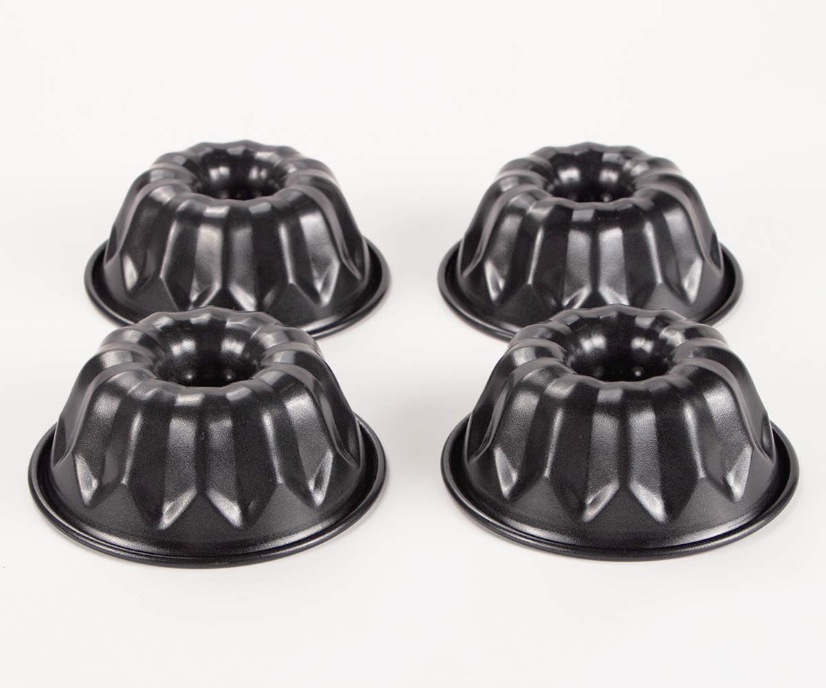 Webake 4 Inch Mini Fluted Tube Pans Nonstick Bakeware Set Of 4 For Bundtlette, Angel Food Cake, Kugelhopf, Brownie