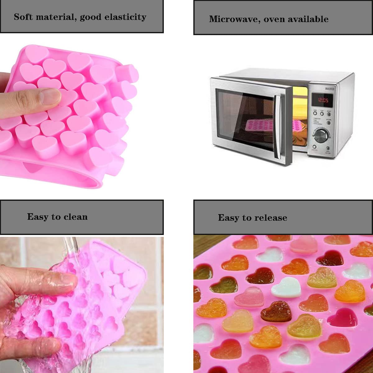 Hycsc Mini Gummy Molds - 55 Cavity Heart Silicone Candy Molds, Heart Ice Cube Trays With Dropper, Great For Gummies, Ice, Soap,