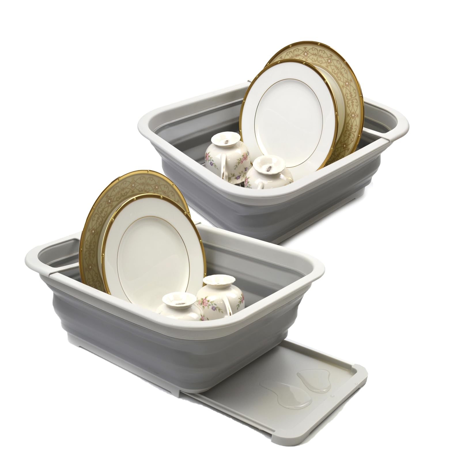Sammart Set Of 2 Collapsible Dish Drainer With Drainer Board - Foldable Drying Rack Set - Portable Dinnerware Organizer - Space