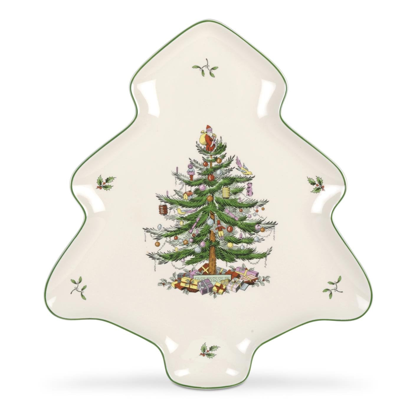 Spode Christmas Tree Holiday Platter - 14-Inch Tree-Shaped Serving Plate, Fine Earthenware Holiday Tableware - Festive Party Ser