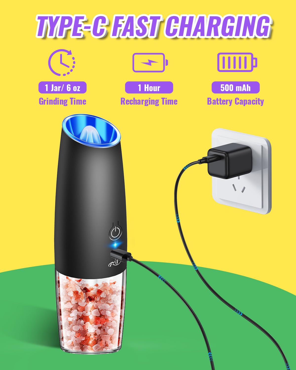 Rongyuxuan Upgraded Rechargeable Gravity Electric Salt And Pepper Grinder Set With Led Lights,Stainless Steel Automatic Pepper O