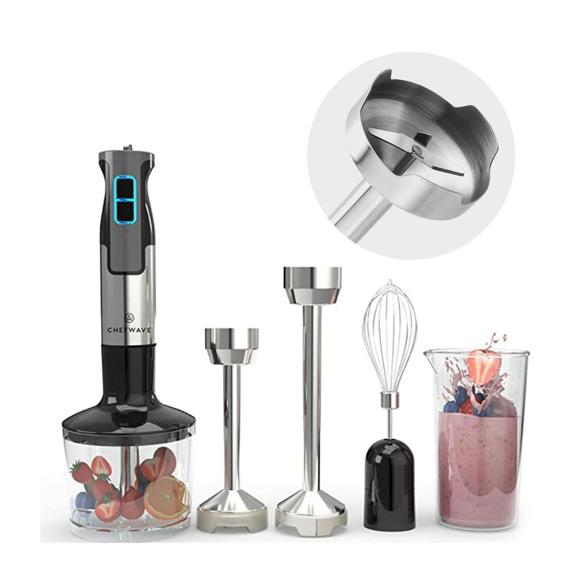 Chefwave Intermix Immersion Blender Handheld, 500W 5-In-1 Multi-Purpose Hand Blender, 9-Speed Stick Blender, 20Oz Beaker, 20Oz C