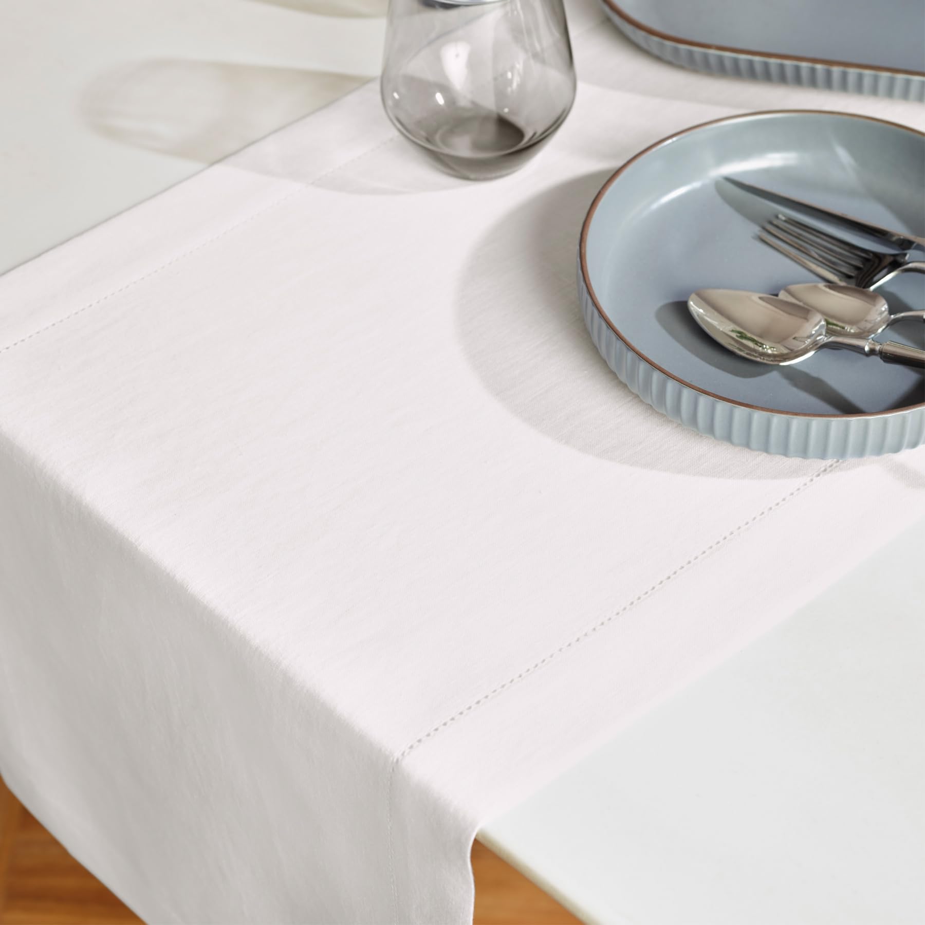 Solino Home Linen White Table Runner 72 Inches Long - Sonoma Hemstitch 100% Pure Linen Prewashed Dining Table Runner 14 X 72 Inc