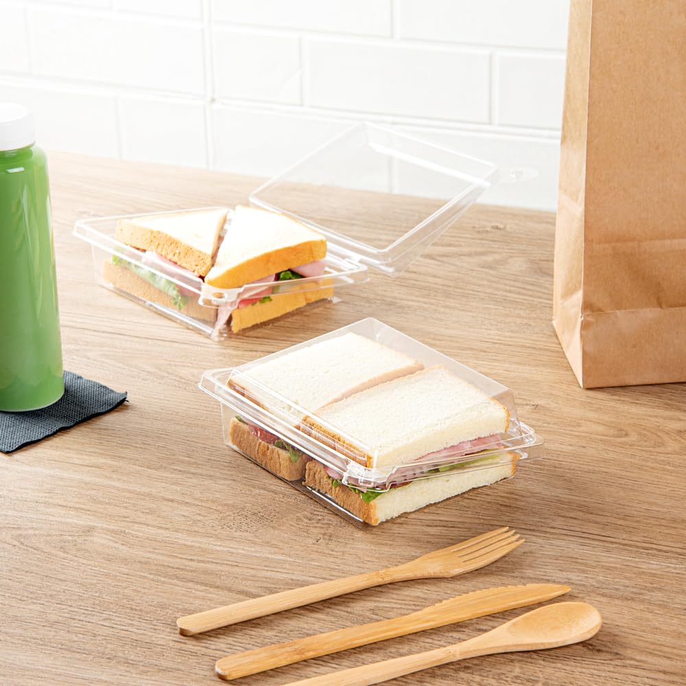 Restaurantware Tamper Tek 6.8 X 5.7 X 1.7 Inch Rectangle Take Out Containers 100 Durable Sandwich To-Go Containers - Tamper-Evid