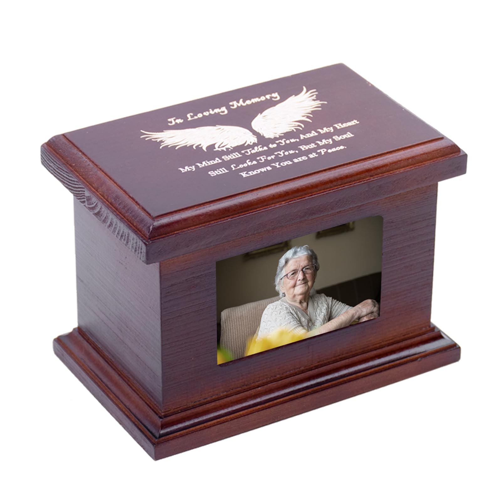5.5 Inches Small Wood Urns for Ashes, Funeral Memorial Urns with Photo Frame, Small Urns Keepsake Wooden Urns Box and Casket, Pi